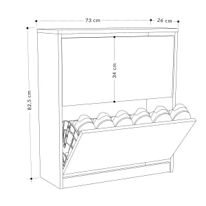 Decortie Modern Shoe Cabinet with 2 Storage Cupboard White 73(W) Narrow 2 Tier Drawer for Shoes Hallway Living Room Furniture