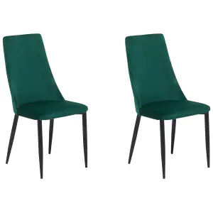 Set of 2 Dining Chairs CLAYTON Velvet Emerald Green