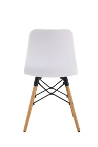 Set of 4 White Textured  Plastic Chairs with Wooden Metal Frame Legs