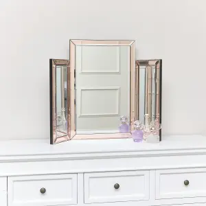 Melody Maison Pink Glass Art Deco Rectangle Triple Mirror 74cm x 55cm