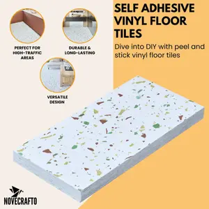 Vinyl Floor Tiles Self Adhesive - 30 Pack Covers 59.9 sqft (5.57 sqm) - Rectangle Tile Size (30.4 x 60.9cm) - Terrazzo Effect