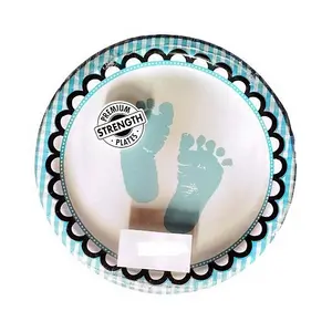 Creative Converting Footprint Baby Shower Dessert Plate (Pack of 8) Blue/Black/White (One Size)