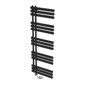 Rinse Bathrooms Designer Electric Thermostatic Heated Towel Rail D Shape Bathroom Ladder Style Radiator Warmer 1600x600mm Black