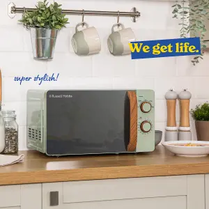 Russell Hobbs Scandi Microwave 17 Litre 700W Matt Green Wood Effect Manual RHMM713MG-N