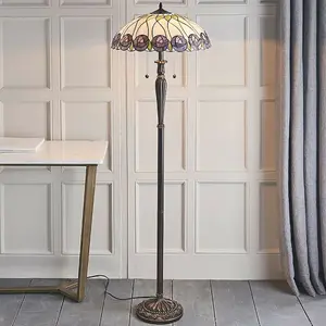 Tiffany Glass Floor Lamp - Mackintosh Style Rose - Dark Bronze Finish - LED Lamp