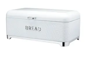 KitchenCraft Steel Bread Bin White Kitchen Food Storage with Lid Retro