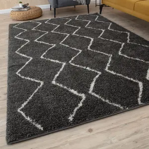 Moroccan Dark Grey Shaggy Living Room Rug 840