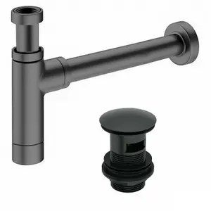 Matt Black Bottle Trap Basin/Sink Waste Adjustable Brass Extension Pipe Tube & SlottedFull Cover Plug