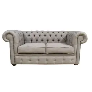 Chesterfield 2 Seater Sofa Settee Charles Linen Nutmeg Grey Fabric In Classic Style