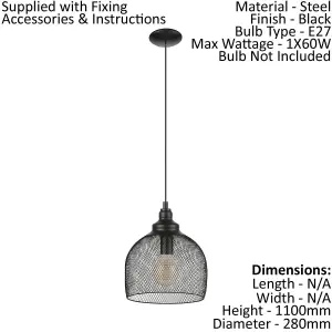 Hanging Ceiling Pendant Light Black Wire Mesh Shade 1 x 60W E27 Feature Lamp