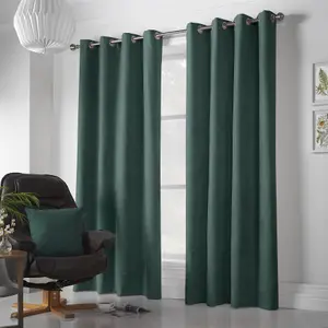 Velvet Chenille Ring Top Curtains 142cm x 229cm Green