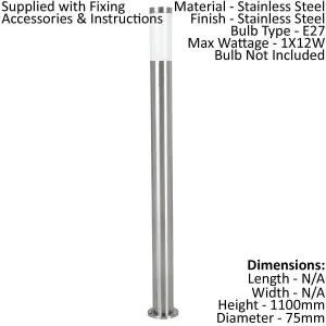 2 PACK IP44 Outdoor Bollard Light Stainless Steel 12W E27 1100mm Driveway Post