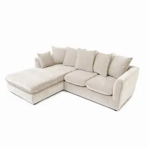 Lucas Water Repellent Velvet Chenille Left Facing Corner Sofa in Cream