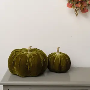 Melody Maison Small Olive Green & Gold Velvet Pumpkin Ornament - 17cm