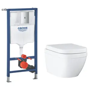 Grohe Euro Alpine White Wall hung Oval Toilet with Soft close seat & Concealed cistern