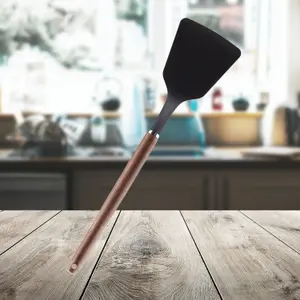 Solid Turner Wood Handle Acacia Wooden Heat Resistant Solid Turner Black