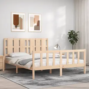 Berkfield Bed Frame with Headboard King Size Solid Wood