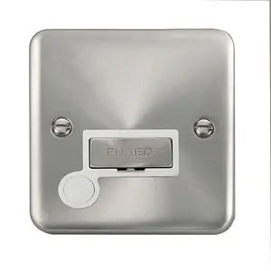 Our Curved Edge Satin / Brushed Chrome 13A Fused Ingot Connection Unit With Flex - White Trim - SE Home