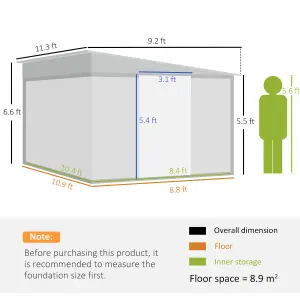 Outsunny 11.3x9.2ft Steel Garden Storage Shed w/ Sliding Doors & 2 Vents, Green