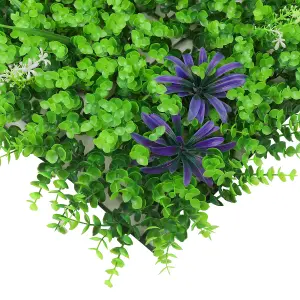 Artificial Green Grass Panel Backdrop, 60cm x 40cm, With Leaf & Flower