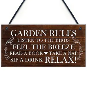 Red Ocean Garden Rules Sign Novelty Hanging Plaque Summer House Sign Garden Shed Sign Friendship Gift