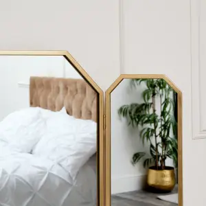 Melody Maison Gold Hexagon Triple Dressing Table Mirror 82cm x 59cm