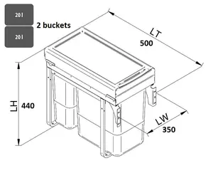 REJS recycle bin, pull out waste bin - W: 400mm (JC602), with front fixing brackets