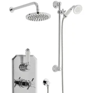 Chrome Triple Concealed Thermostatic Mixer Shower With Wall Mounted Slide Rail Kit & Overhead Drencher (Aqua) - 2 Shower Heads