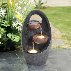 Outdoor Rockery garden Egg Shape fountain water feature Electric with Light H 48 cm