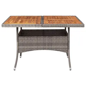 Berkfield Outdoor Dining Table Grey Poly Rattan and Solid Acacia Wood