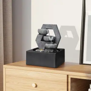 Grey Resin Cascade Tabletop Fountain Water Feature with LED Light