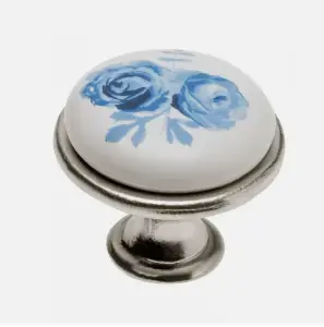 Multi coloured ceramic knobs drawer pull cupboard door knobs porcelain china Rose Antique Silver