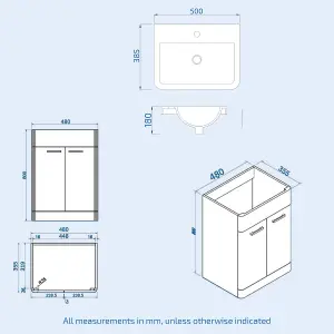 Nes Home 500mm Floorstanding Vanity Basin Unit & Rimless Close Coupled Toilet White