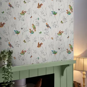 Laura Ashley Aviary Natural Animal Smooth Wallpaper Sample