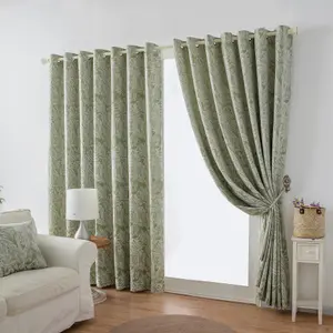 Chenille Jacquard Lined Ring Top Eyelet Curtains 117x137cm Green