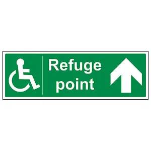 Refuge Point Arrow UP Fire Safety Sign - Adhesive Vinyl 450x150mm (x3)