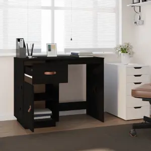 Berkfield Desk Black 95x50x75 cm Solid Wood Pine