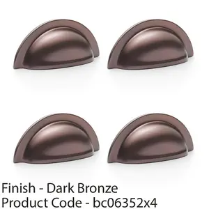 4 PACK - Ridged Cup Handle - Dark Bronze - 76mm Centres Solid Brass Shaker Drawer Pull