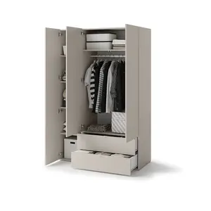 Spacious Cashmere Hinged Wardrobe H2010mm W1300mm D550mm - Modern Design with 3 Doors & 2 Drawers