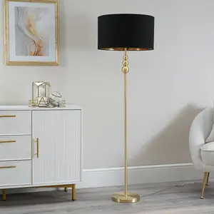 ValueLights Marissa Gold Stacked Ball Floor Lamp with Black/Gold Shade - LED Bulb Included