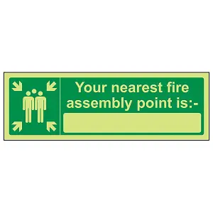 Your Nearest Fire Assembly Point Sign Glow in the Dark 300x100mm (x3)