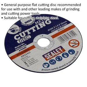 High-Performance 100mm Flat Metal Cutting Disc for Angle Grinders - 16mm Bore Size