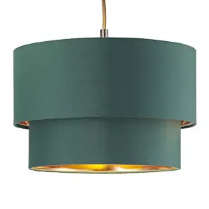 Modern Forest Green Cotton Double Tier Ceiling Shade with Shiny Copper Inner