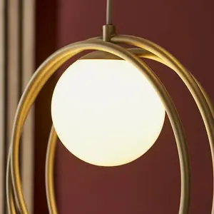 Luminosa Bergamo 3 Light Ceiling Pendant Brushed Gold Paint & Gloss Opal Glass