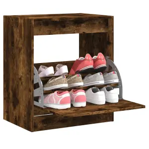 Berkfield Shoe Cabinet Smoked Oak 60x42x69 cm Engineered Wood