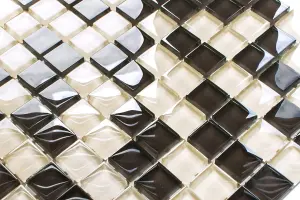 Glass mosaic on mesh for bathroom or kitchen 300mm x 300mm - White walnut