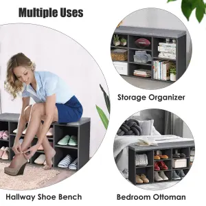 Costway Wooden Shoe Bench Hallway Shoe Storage Rack Cabinet Organizer w/ Seat Cushion