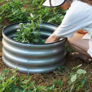 Garden Outdoor Raised Bed Planter Round Galvanised Steel Flower Trough 60 x 30cm