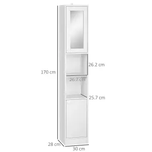 kleankin Tall Bathroom Storage Cabinet Narrow Freestanding Cabinet with Mirror