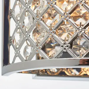 Crystal Cage Wall Light Chrome Glass Shade Modern Twin Bulb Lounge Lamp Fitting